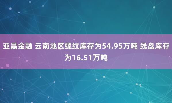 亚晶金融 云南地区螺纹库存为54.95万吨 线盘库存为16.51万吨
